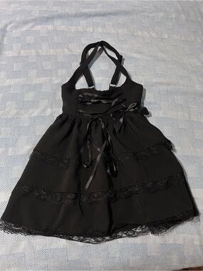 Girls' Black Lace Ribbon Dress